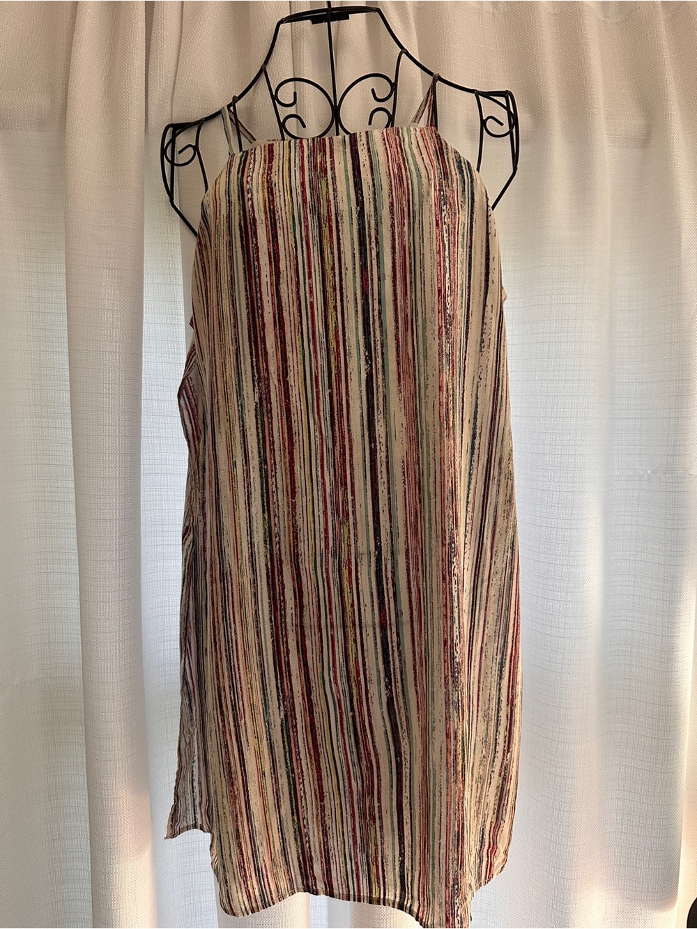 BCBG Striped Sleeveless Tunic Top in Neutral & Burgundy Tones